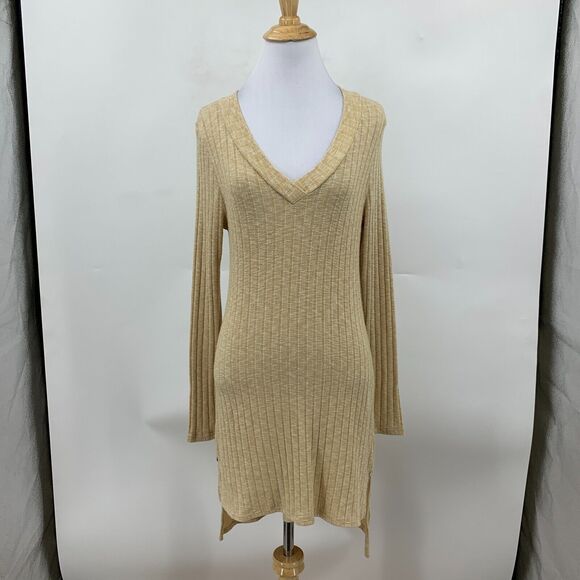 Deletta Sweater Dress Womens S Small Ribbed Deep V Neck High Low Split Hem - Picture 2 of 14